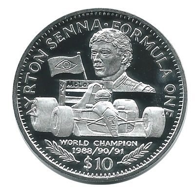 1992 Silver Proof $10 Ayrton Senna - Formula One